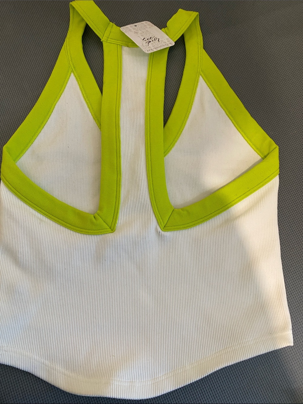FP Movement by Free People White Ribbed Tank with Lime Trim - Picture 5 of 5